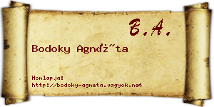 Bodoky Agnéta névjegykártya